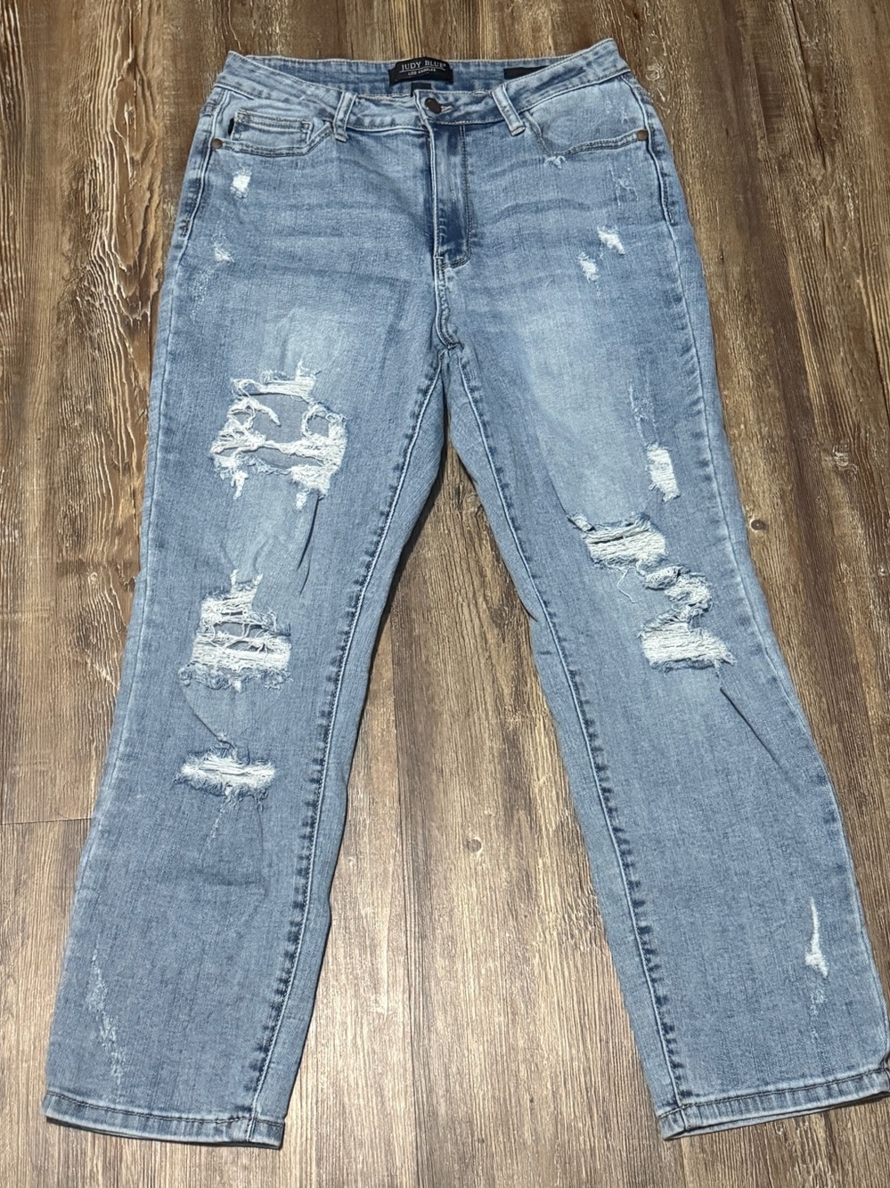 Judy Blue Boyfriend Fit Jeans Women's 9/29 Distressed High Rise Stretch Denim
